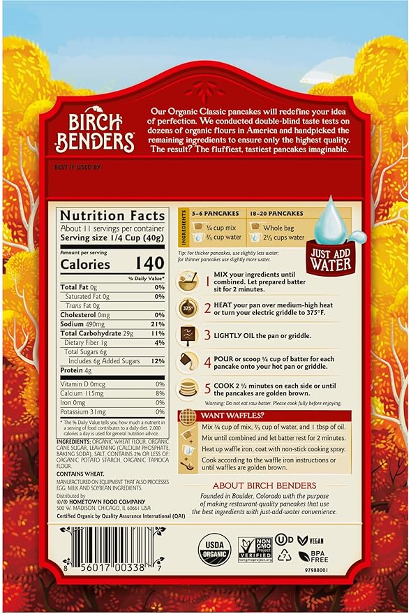 Birch Benders Pancake and Waffle Mix Variety: (Pack of 4) Organic Classic Blueberry Organic Confetti Organic Chocolate Chip