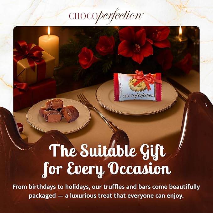 ChocoPerfection Sugar Free Dark Chocolate Truffles - Keto-Friendly Gluten-Free and Dairy-Free - Low Glycemic Fiber-Rich &amp Vegan - European Taste with Multiple Flavors - 55 calories 14g per Truf