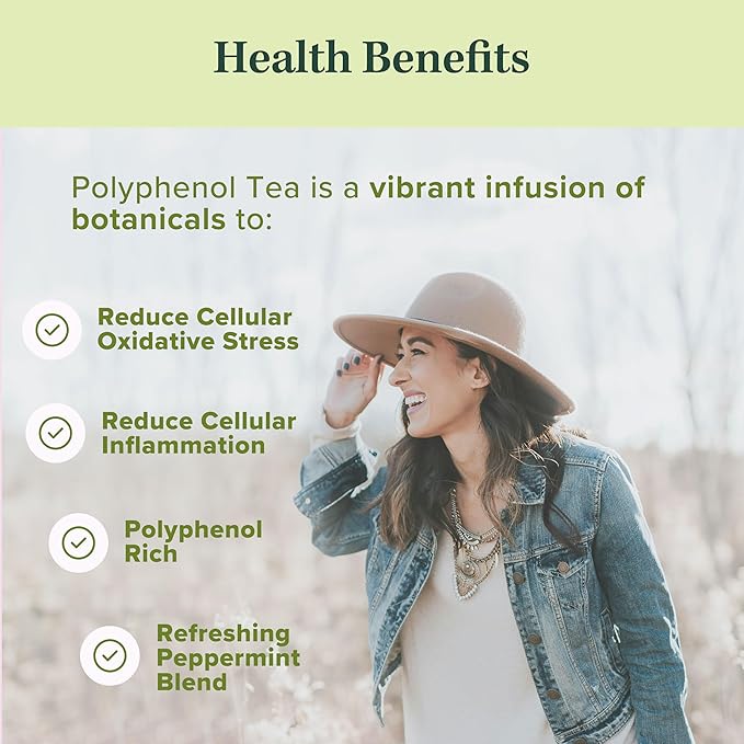 Jade Tea - Organic Polyphenol Tea - Peppermint Leaf Star Anise Clove &amp Butterfly Pea Flower - Antioxidant Rich for Inflammation Support - Poha Berry Flavor - 25 Count (Pack of 1) - Made In USA