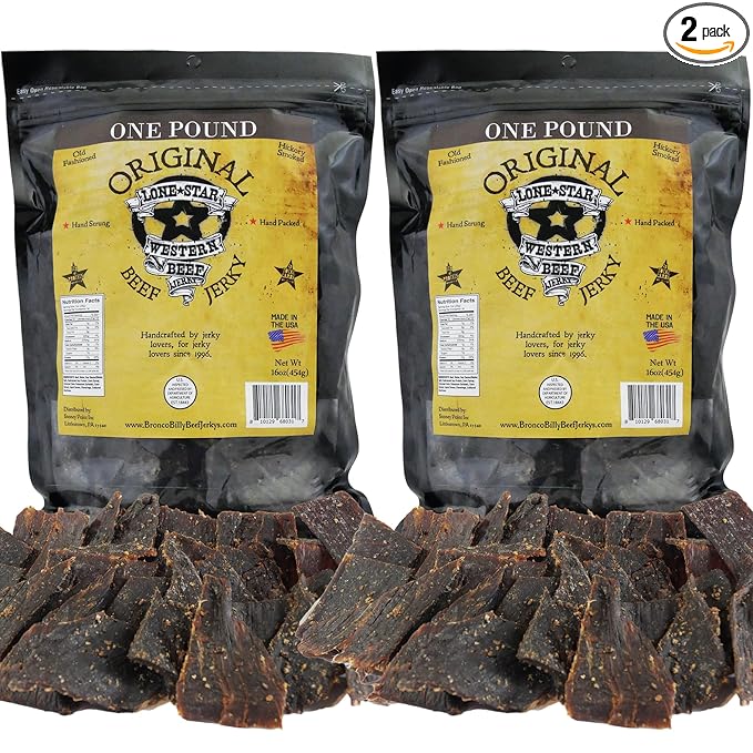 Lone Star Original Beef Jerky - 1 Pound (Pack of 2) Resealable Bags - Hickory Smoked Handcrafted Flavor - High Protein Healthy Meat Snack