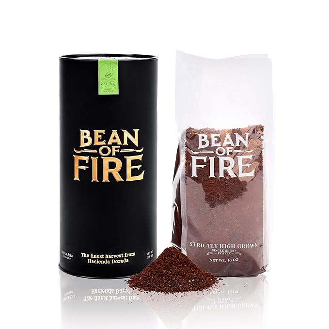 Bean of Fire El Salvador Kenyan Natural Ground Coffee – Medium Roast Single Origin Specialty Chocolate &amp Lemon Cup (16 oz)
