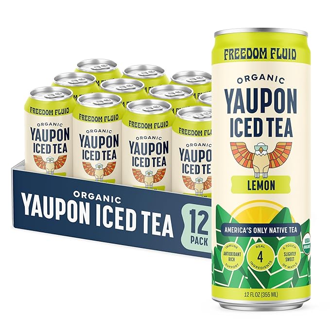 Freedom Fluid Organic Yaupon Iced Tea – Refreshing Lemon | Perfect Fall Beverage | Lightly Sweetened Low Sugar Low Calories Real Brewed Tea Clean Ingredients Antioxidant Rich Natural Caffeine |