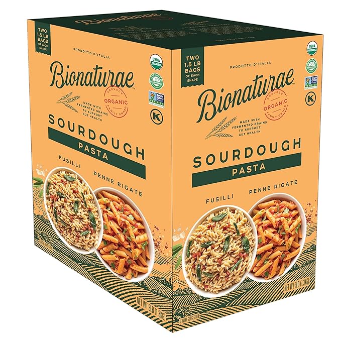 Bionaturae Organic Sourdough Penne Rigate &amp Fusilli Pasta Noodles - Italian Spiral Pasta Dried Pasta Penne Curly Corkscrew Pasta Made with Durum Wheat Non GMO USDA Organic - 1.5 lb (Pack of 2