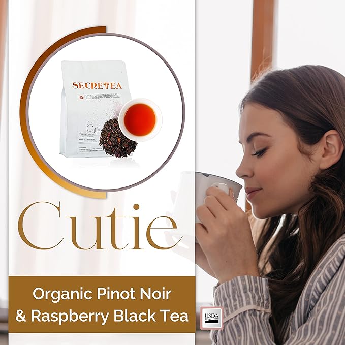 Organic Hibiscus Pinot Noir &amp Raspberry Black Tea I POWERFUL ANTIOXIDANTS I 12 Oz Berry Fruit Black Tea (150+ Cups) I 100% Real Ingredients | T SECRETEA Cutie