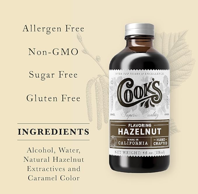 Cook's Pure Hazelnut Flavor Perfect for Baking and Cooking Certified Kosher Gluten Free Allergen Free Vegan 8 oz