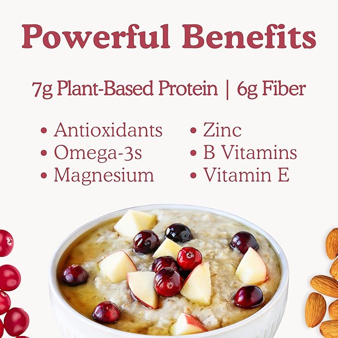 Earnest Eats Superfood Oatmeal Cups - Cranberry Almond Flax – 7g Plant Protein Gluten Free Vegan On-the-Go Breakfast 2.1 Ounces Each (12 Pack)