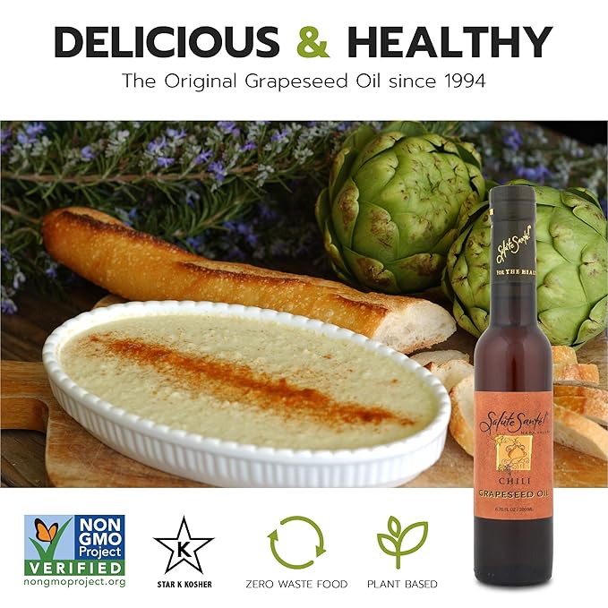 Salute Santé! Chili Infused Grapeseed Oil 200 ml — vegetable oil cooking oil grapeseed oil — Light Chili Aroma Finishing &amp Marinades Sautéing and Roasting Gourmet kitchen essential for everyda