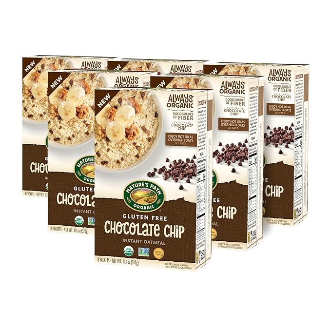 Nature's Path Organic Chocolate Chip Instant Oatmeal 11.3 oz (Pack of 6) Gluten Free Non-GMO Fair Trade