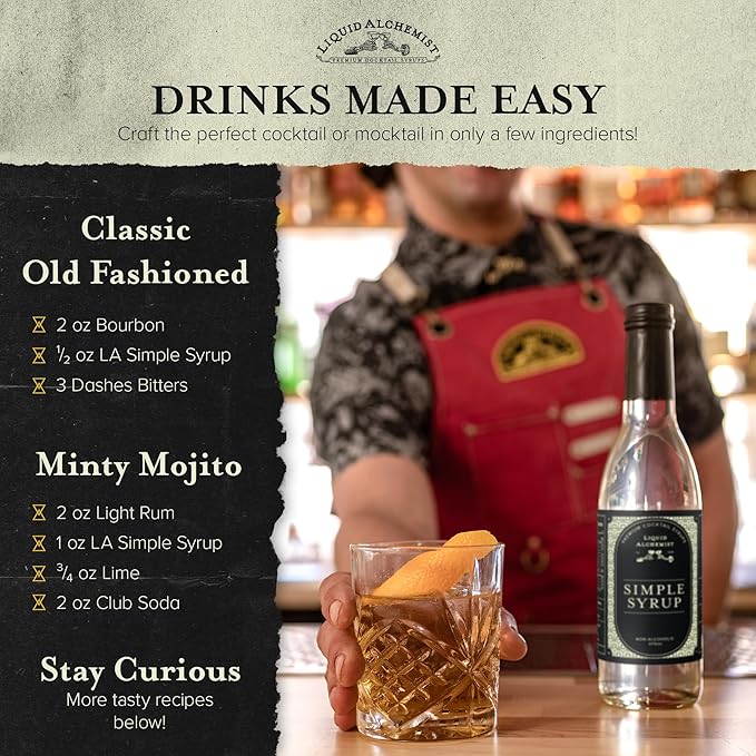 Liquid Alchemist Simple Syrup for Cocktails - Real Ingredients Make our Simple Sugar Syrup the Perfect Old Fashioned Mix - Non-GMO Gluten Free &amp Vegan (25.4 oz)