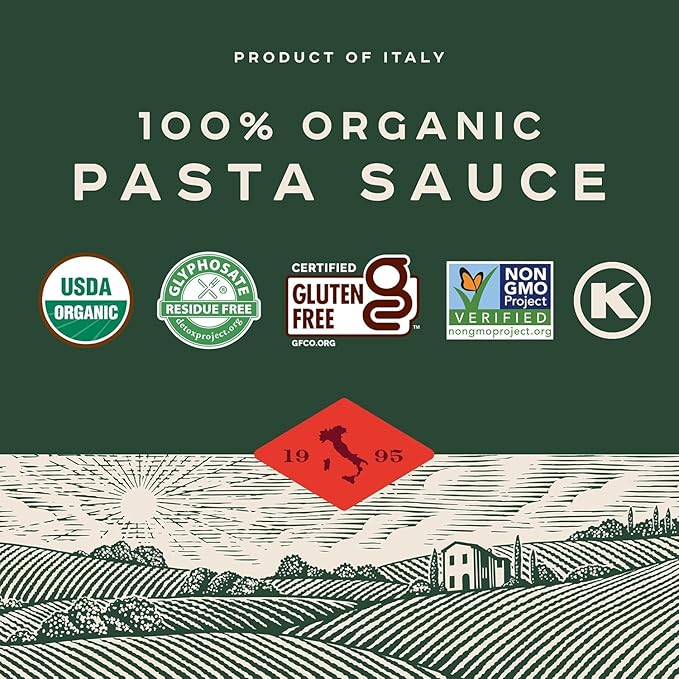 Bionaturae Organic Marinara Pasta Sauce- Tomato Sauce for Spaghetti Pizza &amp Lasagna Gluten Free Non GMO No Added Sugar Kosher Glyphosate Free Made in Italy Tastes Homemade- 24 oz Jar (2 P