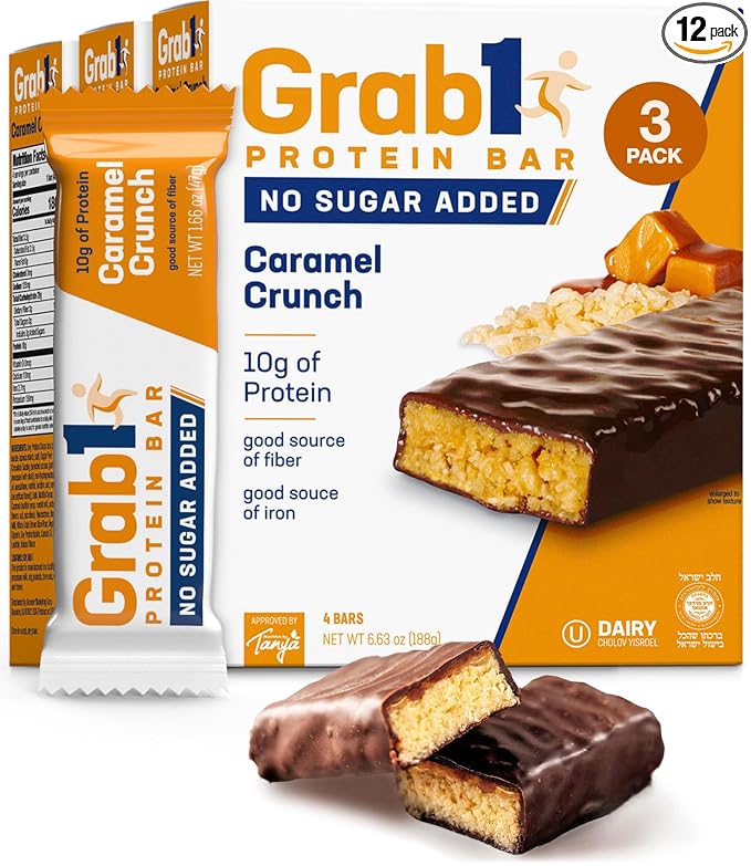 Grab1 Sugar Free Protein Bars Caramel Crunch (3 Pack- 12 Bars) | Delicious and Nutritious | Low Calorie | Only 1g Sugar