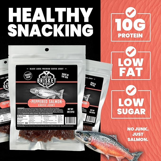 SALMON JERKY - Premium Wild Caught Fish - Healthy Seafood Snack - Fisherman Gift for Dad Grandpa - Gourmet Outdoor Food