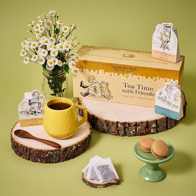 Thoughtfully Classic Winnie-the-Pooh Character Tea Gift Set Includes 12 Illustrated Boxes with Quotes from A.A. Milne Lemon Honey and Honey Hibiscus Flavors Baby Shower Nursery or Birthday Gift