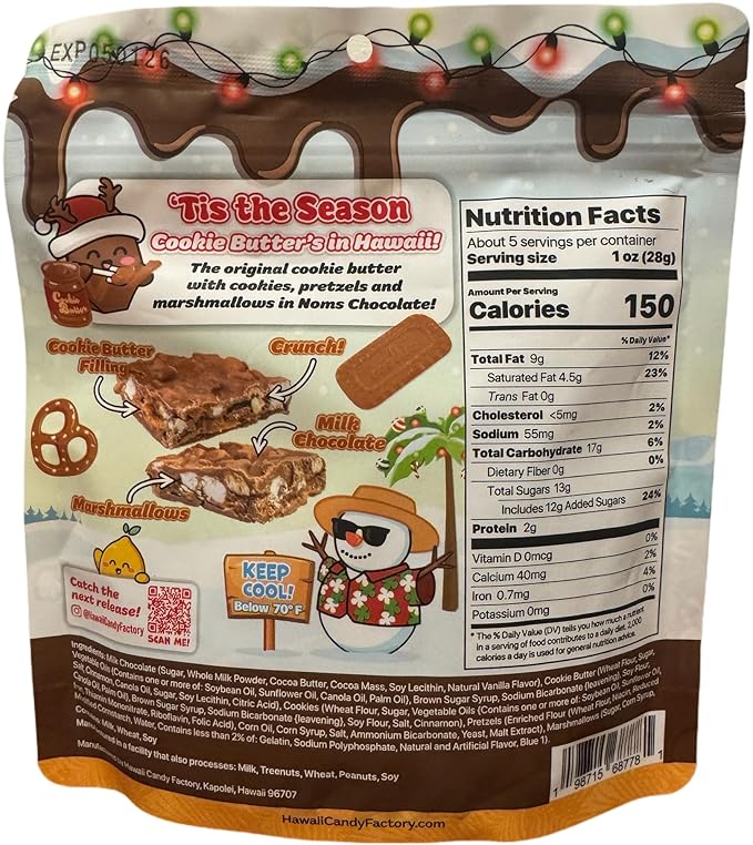 NOMS Cookie Butter Crunch Milk Chocolate Candy – Cookie Butter Filling with Marshmallows Cookies &amp Pretzels – Holiday Special 5 oz Bag