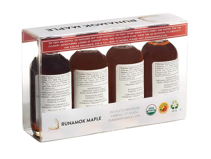 Runamok Organic Vermont Maple Syrup Pantry Favorites Pairing Collection 2 oz (4 count) 60mL Traditional Barrel-aged and Infused Organic Maple Syrup Varieties