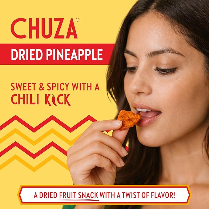 CHUZA Dried Chilli Pineapple Bites Spicy Dried Pineapple Mexican Candy Chilli Spiced Pineapple Combos Snacks with Real Fruit Flavors for Adults and Children Pack for 3