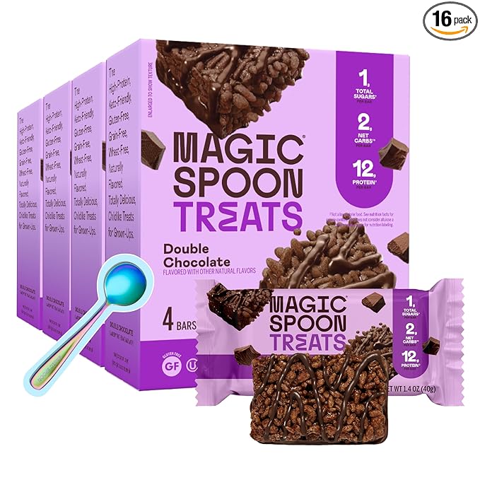 Magic Spoon Treats - 16 High Protein Bars Double Chocolate - High Protein Gluten Free Snack - Sugar &amp Gluten Free Protein Cereal Bar - Low Carb Keto Friendly - Healthy Snacks for Adults