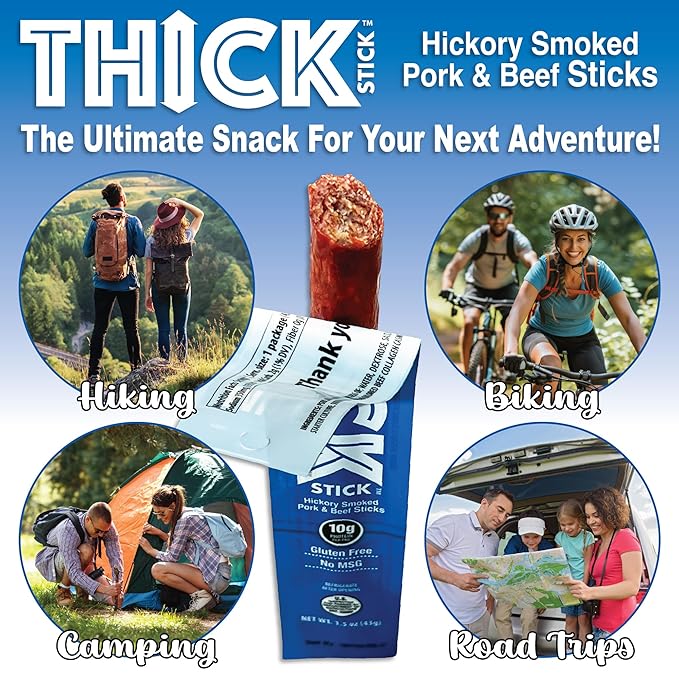 THICK STICK - STONERIDGE OLD-FASHIONED QUALITY MILD - Hickory Smoked Pork and Beef Snack Sticks Gluten Free No MSG 15 Count THICK 1.5 oz Sticks High Protein Soy Free 15 Count