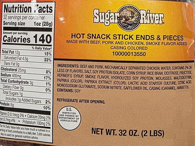 Sugar River Meat Snack Links Sticks Ends &amp Pieces 2lbs (Hot Snack Stick NOT vacuum sealed)