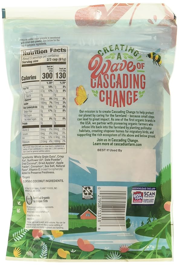Cascadian Farm Organic Cinnamon Apple Granola Cereal No Added Sugar 11 Ounces (Pack Of 4)
