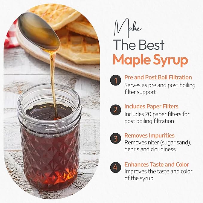 Cleaner Syrup Better Filtration – Stainless Steel Cone Filter Holder with 20 Paper Filters | 10-Inch Cone Filters for Longer-Lasting Maple Syrup &amp Frying Oil