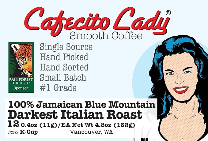 100% Jamaican Blue Mountain Italian Roast Coffee K-Cup Compatible - JACRA Certified - Cafecito Lady