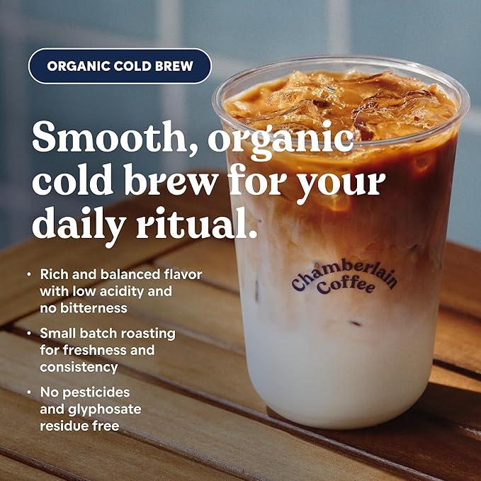 Chamberlain Coffee Organic Coconut Cold Brew XL Coffee Bags Medium Roast - Premeasured Ready to Brew - Makes 4 Cups per Bag - Perfect for Iced Coffee Convenient and Easy Brewing Experience - 8.5 oz