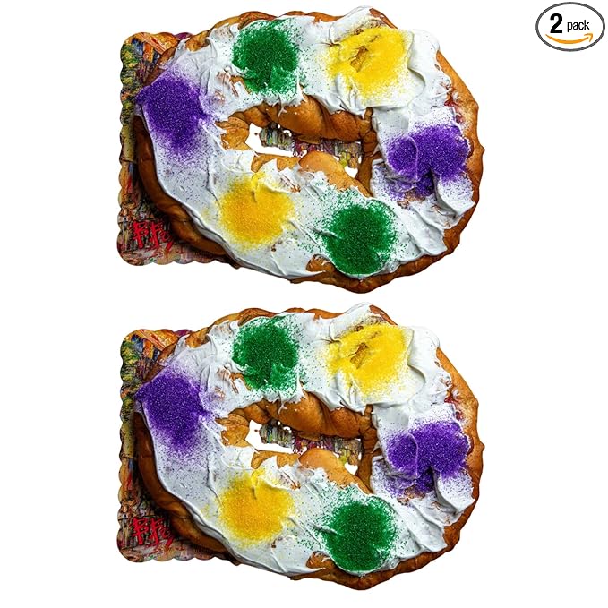 Caluda's King Cake DIY Kit - Pack of 2 - Fresh Un-Iced Brioche Cake with Icing Packets Mardi Gras Colored Sugars Baby Decorating Instructions Serves 10-12 Authentic New Orleans Louisiana Mardi Gr