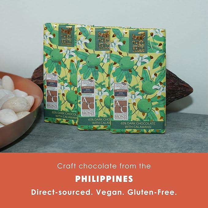 Theo &amp Philo Calamansi 65% Dark Chocolate 3 Pack - Filipino Chocolate - Bean-to-Bar Direct Sourced Made at Origin Single Origin Woman Owned BIPOC Owned Award Winning - Vegan - Bundle