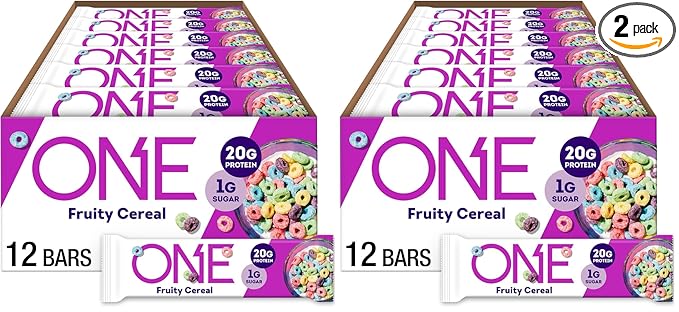 ONE Protein Bars Fruity Cereal Gluten Free with 20g Protein and 1g Sugar Pantry Staples 2.12 oz (12 Count) Packaging May Vary (Pack of 2)