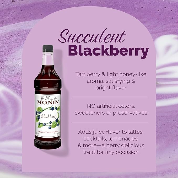 Monin - Blackberry Syrup Delicious Berry Flavored Syrup Cocktail Syrup Authentic Flavor Drink Mix Simple Syrup for Iced Tea Lemonade Cocktails &amp More Clean Label Gluten-Free (1 Liter)