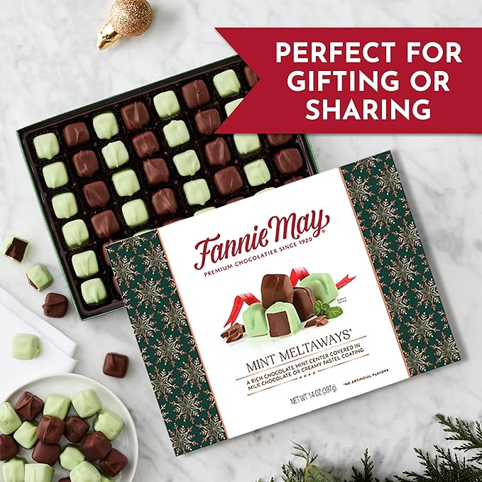 Fannie May Premium Milk Chocolate Mint Meltaways Holiday Gift Box 14 Oz