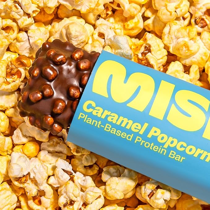 Misfits Vegan Protein Bars - Sweet &amp Salty Caramel Popcorn | Nutrition Bars - 15g Protein 1g Sugar Plant-based Low Carb Non-GMO Gluten Free Snacks | Pack of 12