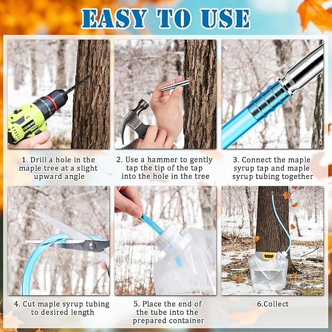 5 Sets Maple Syrup Tapping Kit Include Maple Syrup Taps 5L MapleSyrup Bags（Perforated &amp Non-perforated Two Types of Lids）16Ft Tubing Drill BitBrushMaple Tree Tapping Kit for Experts or Begin