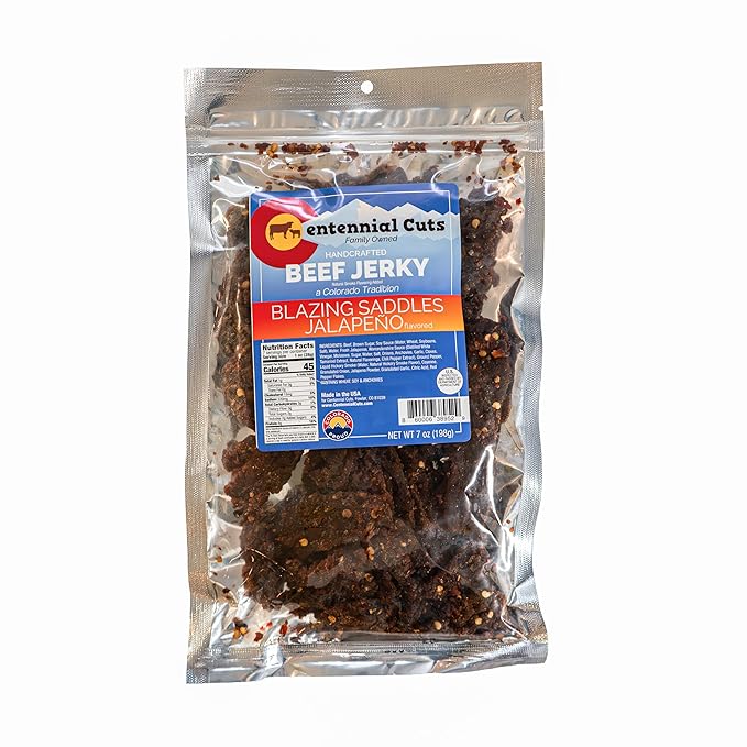 Centennial Cuts Beef Jerky – Blazing Saddles Jalapeño – High Protein Bold Jalapeño Flavor – 7 oz Snack