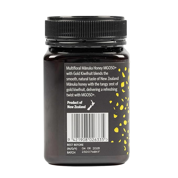 Streamland Multifloral Mānuka Honey with Gold Kiwifruit Pure New Zealand Honey Tangy-Sweet Flavor Premium Quality (MGO 50+ 17.6 oz)