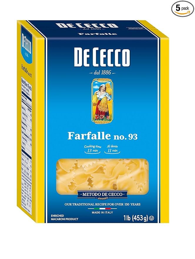 De Cecco Semolina Pasta Farfalle No.93 1 Pound (Pack of 5)