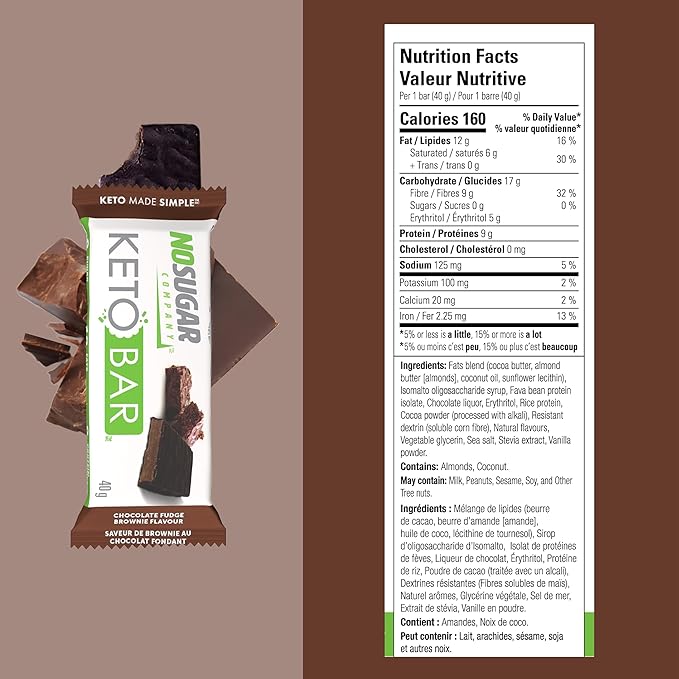 No Sugar Keto Bar Snack - Low Carb No Sugar Keto Snack Food with Keto Friendly Macros (24 x 1.41oz Bars Fudge Brownie)
