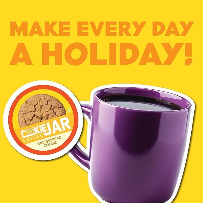 Cookie Jar Gingerbread Cookie Coffee Pods 40 Single-Serve Pods Compatible with Keurig K Cup Brewers Gingerbread Flavor Convenient Brewing Smooth Aroma
