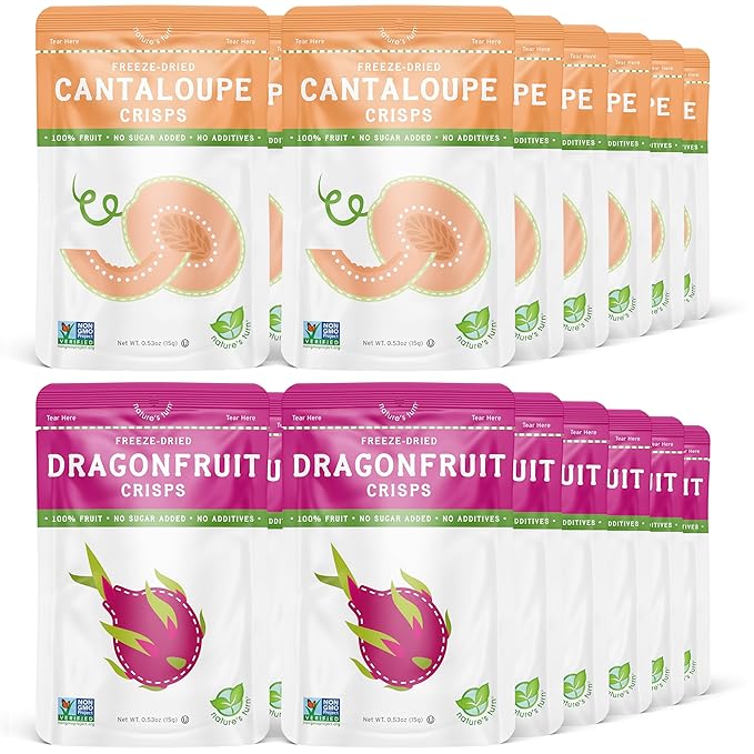 Nature's Turn Freeze-Dried Fruit Snacks Cantaloupe and Dragon Fruit Crisps Pack of 24 (0.53 oz Each)