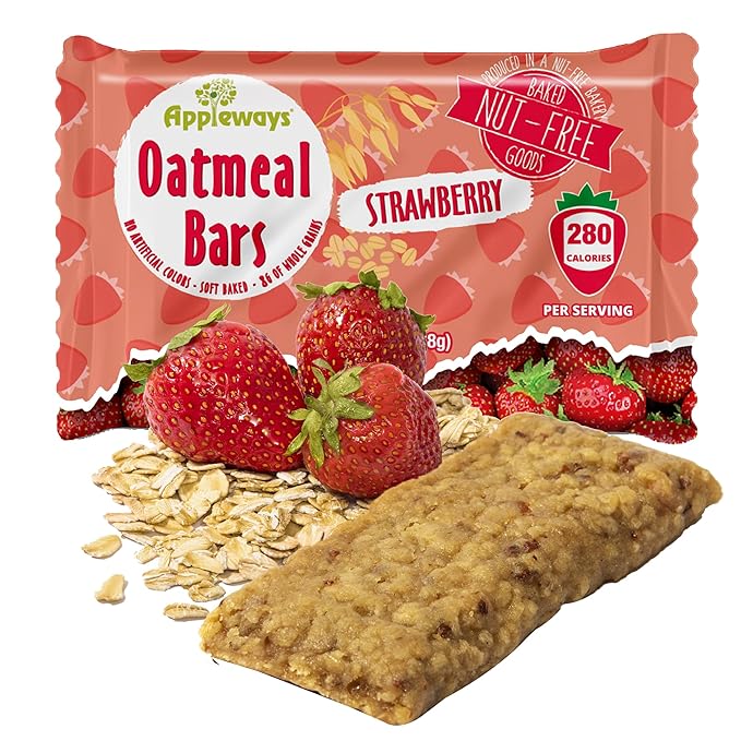 Appleways Strawberry Oatmeal Bars 2.4 oz 160 Count - Individually Wrapped Whole Grain Soft Baked Oat Snack Bars Healthy and Nut-Free Breakfast Bar Snacks for On the Go Made in USA (24 lbs Total)