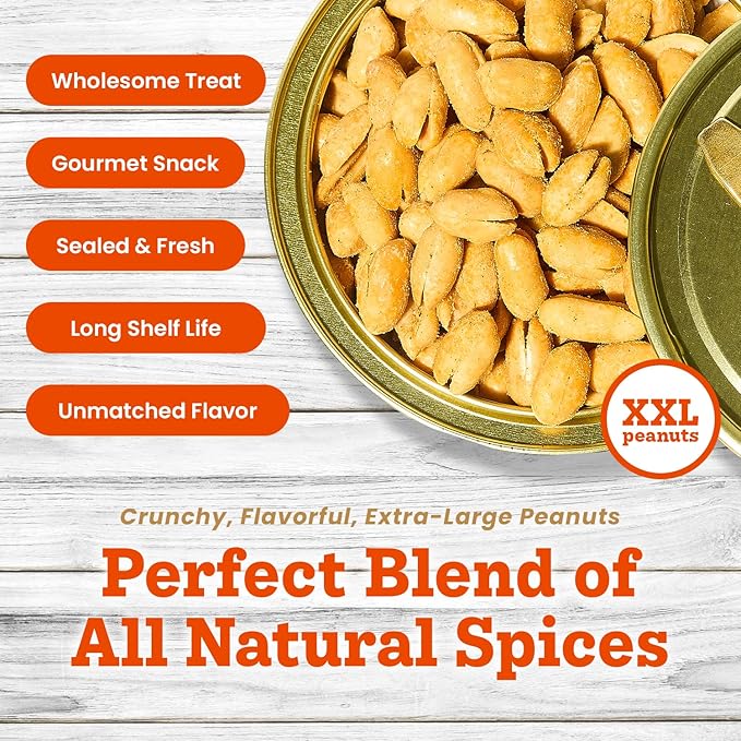 Hubs Peanuts Premium Virginia Nuts - Irresistible Crunch &amp Flavored Nuts - Non-GMO Gluten Free - Peanuts from Top 1% Crop - Reusable Tin - Perfect Snack for Any Occasion (Sweet Heat)