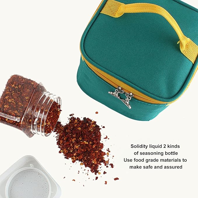 Portable Kit with Storage Bag 4 Dry 3 Liquid Seasoning Containers Set for Outdoor Camping BBQ Picnic Cooking