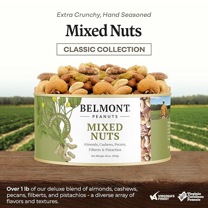 Belmont Peanuts Gourmet Sea-Salted Mixed Nuts 18 oz (1 Pack) – Cashews Almonds Pecans Filberts Pistachios – Only 7 Simple Ingredients No Preservatives – A Premium Salty Crunchy Snack