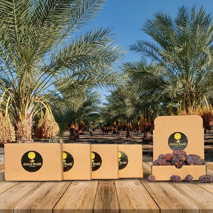 Dolce Frutti Medjool Dates– 4 Lbs –Naturally Sweet with Rich Caramel Taste Grown in California Using Permaculture Practices Great for Snacking &amp Blending Farm Fresh &amp Handpicked
