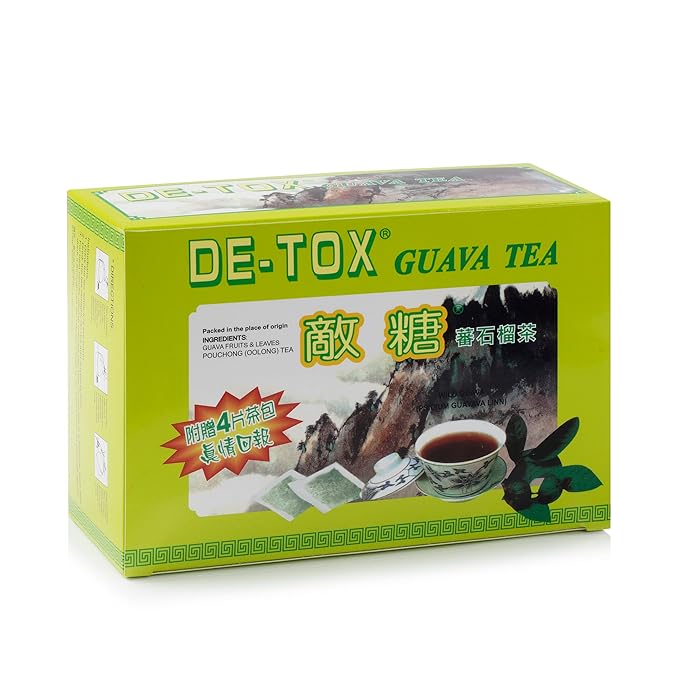 Wing Hop Fung De-Tox Guava Tea Fresh Sealed Premium Natural Guava Fruit and Leaves Individually Wrapped 90+4 Tea Bags