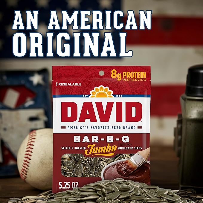 DAVID SEEDS Roasted and Salted Bar-B-Q Jumbo Sunflower Seeds 5.25 oz 12 Pack