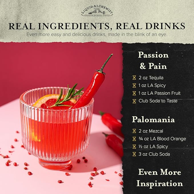 Liquid Alchemist Spicy Habanero Infused Simple Syrup for Cocktails – Real Ingredients Make our Habanero Syrup a Great Spicy Margarita Mix &amp Paloma Picante - Vegan Non-GMO Sweet Heat Drink Mix (12