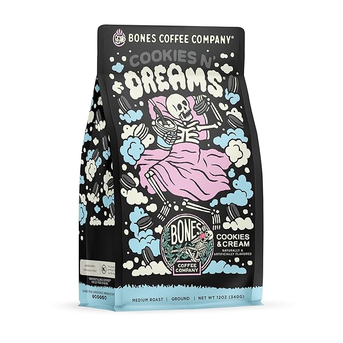 Bones Coffee Company Cookies 'N Dreams and Irish Cream Flavored Ground Coffee Beans Bundle | 12 oz Medium Roast Arabica Low Acid Coffee (Ground)