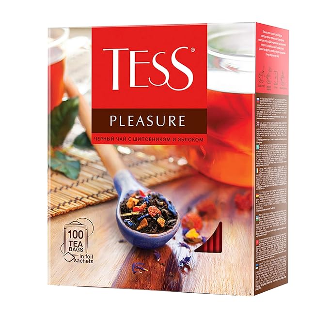 Tess Pleasure Black Tea Lemon Sorghum Apple Pieces Cornflower Petals Rose Hips 100 Pcs